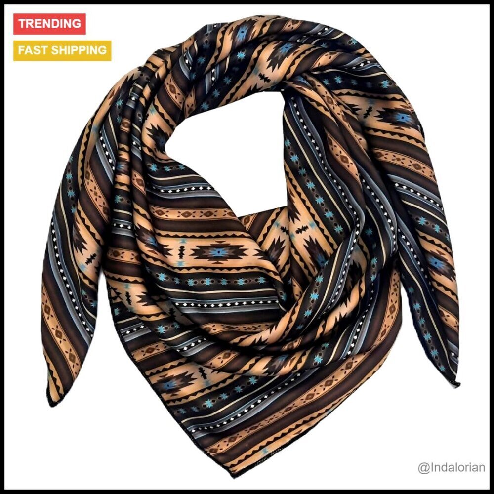 Silk Charmeuse Scarf Western Style Square Bandana Elegant Vintage Accessory